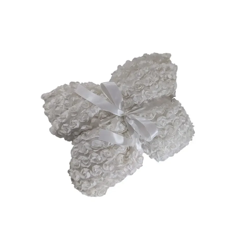 LUSH DECOR! CREAM RIBBON EMBROIDERED POUFY ROSETTES PLUSH SHOWER CURTAIN!